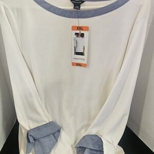 Nautica Women's White and Blue Top